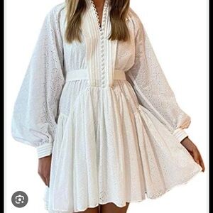 White Eyelet Button-Front Dress